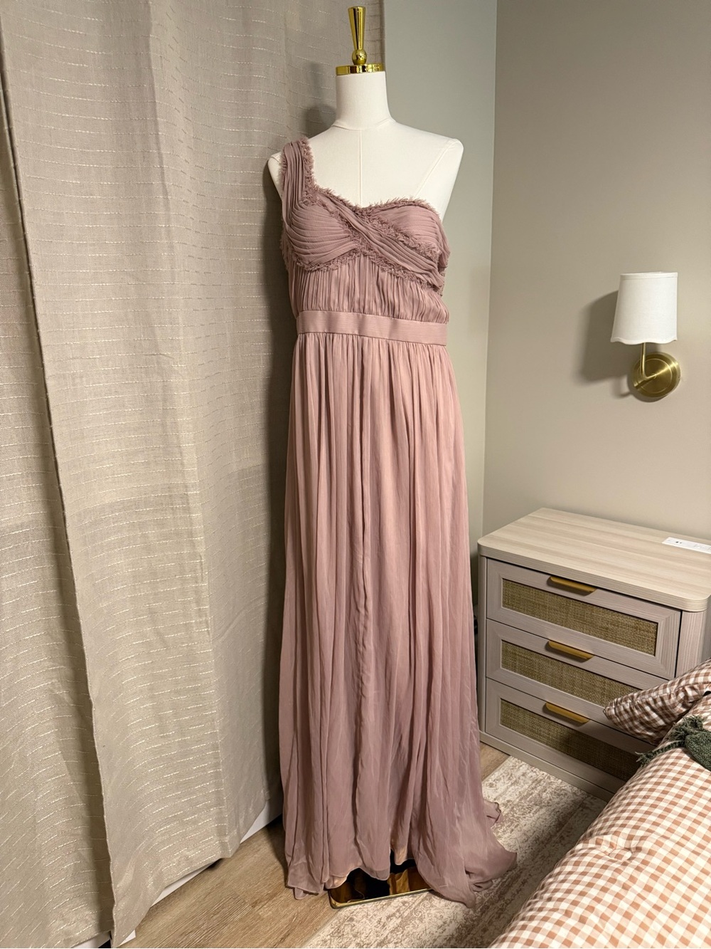 Adrianna Papell Dusty Rose One-Shoulder Chiffon Gown NWT